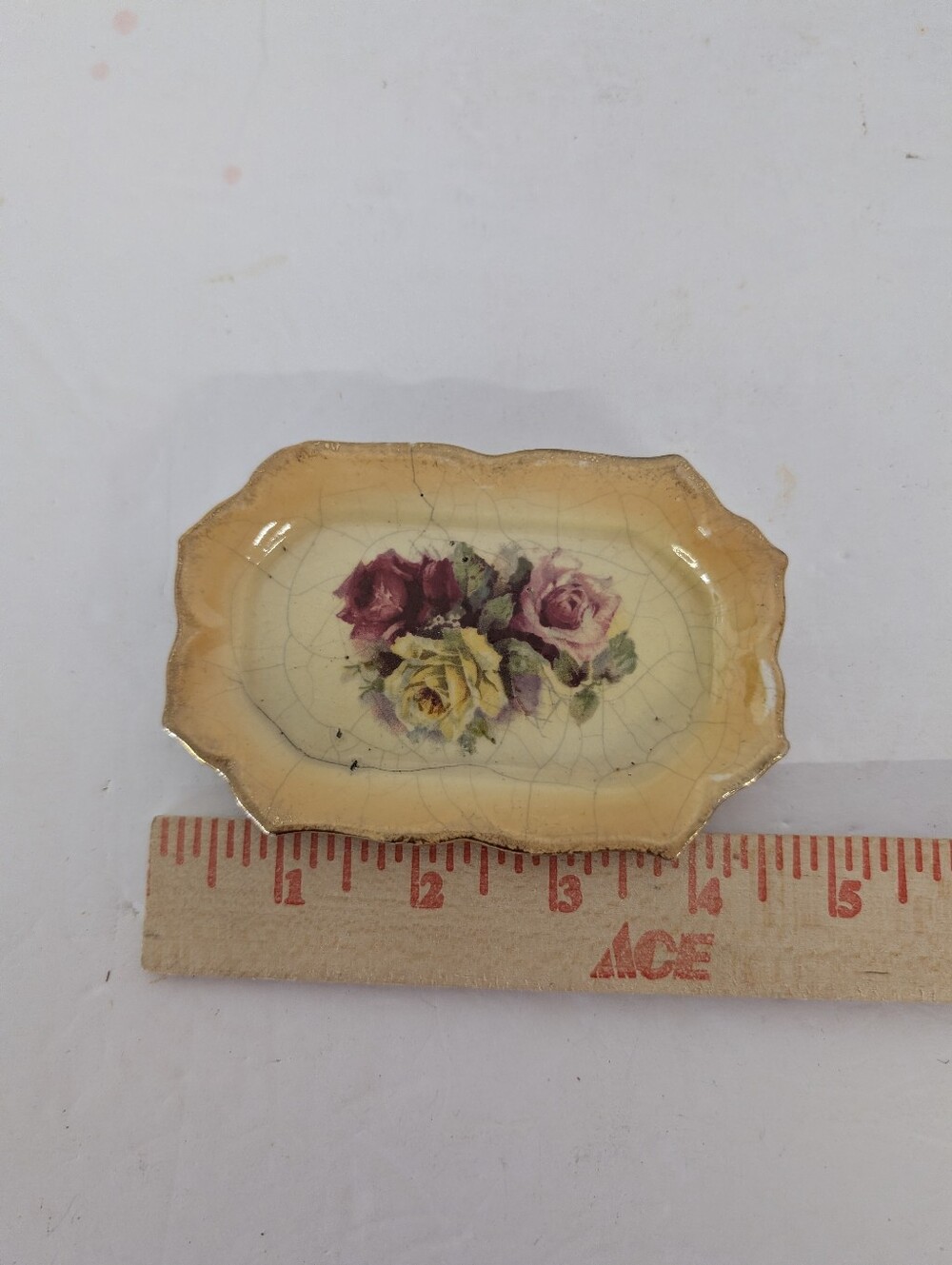 Vintage Dresser Set Floral Ceramic Handmade VanityYellow Rose Motif - Picture 6 of 16